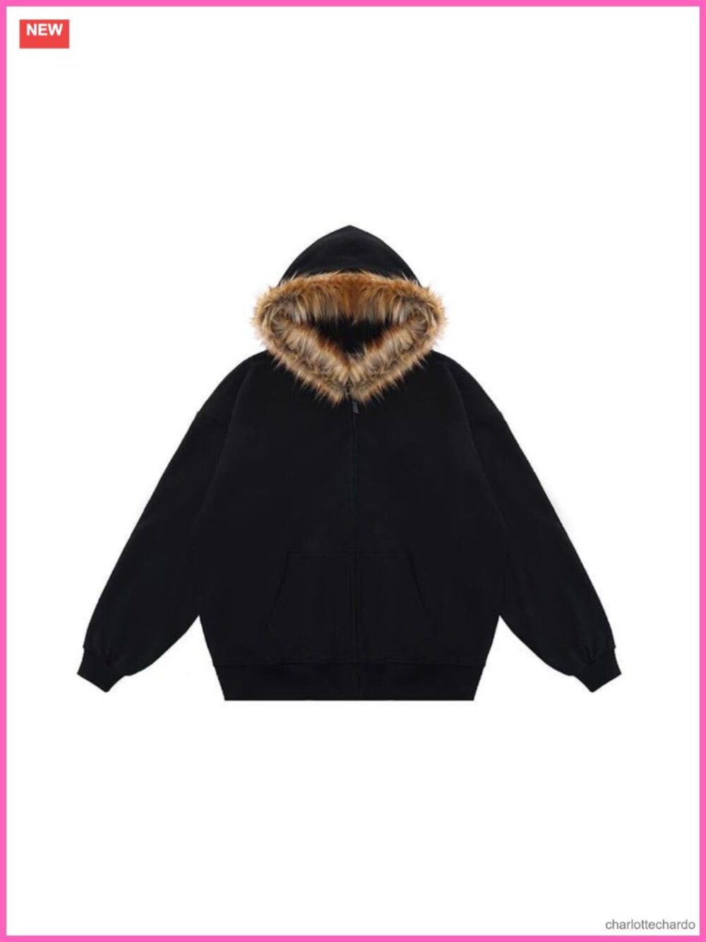 Women's Y2K Zip Up Hoodie with Fur Hood Fuzzy Winter Jacket Streetwear